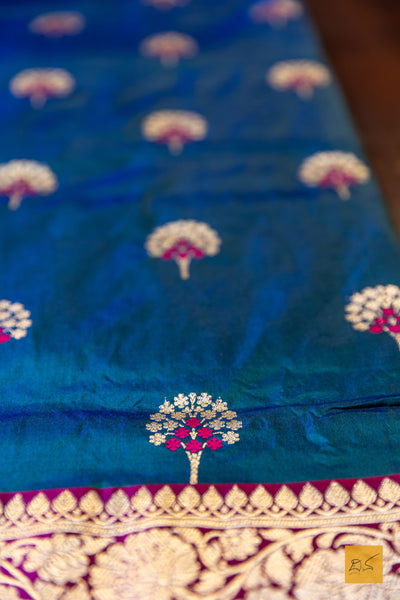 Vilasini- Peacock Blue Banarasi Katan Silk Handwoven Saree