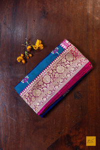 Vilasini- Peacock Blue Banarasi Katan Silk Handwoven Saree