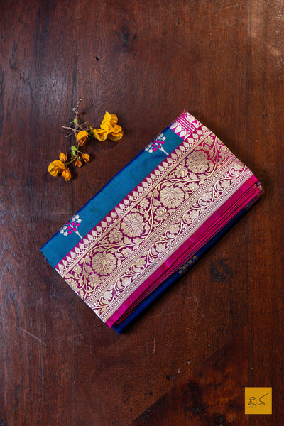 Vilasini- Peacock Blue Banarasi Katan Silk Handwoven Saree