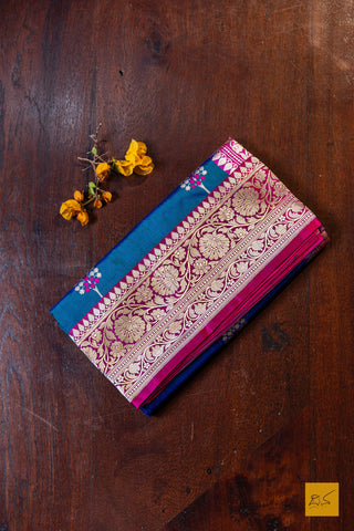 Vilasini- Peacock Blue Banarasi Katan Silk Handwoven Saree