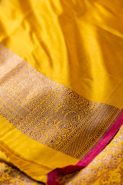 Akshari- Yellow Banarasi Katan Silk Brocade Saree