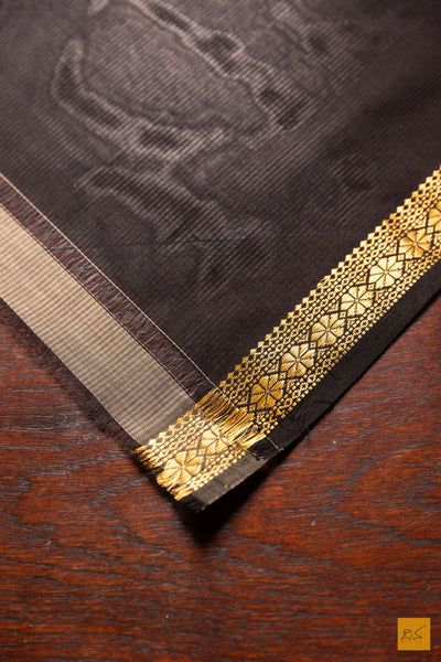 Sathyabhama- Blue-Black Maheshwari Garbh Reshmi Handwoven Saree