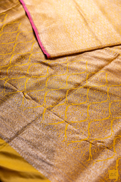 Akshari- Yellow Banarasi Katan Silk Brocade Saree