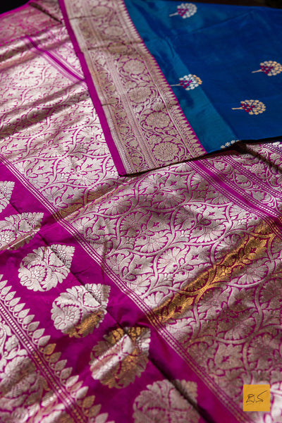 Vilasini- Peacock Blue Banarasi Katan Silk Handwoven Saree
