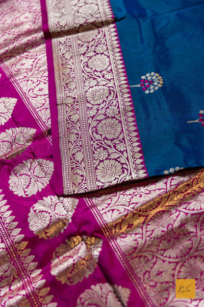 Vilasini- Peacock Blue Banarasi Katan Silk Handwoven Saree