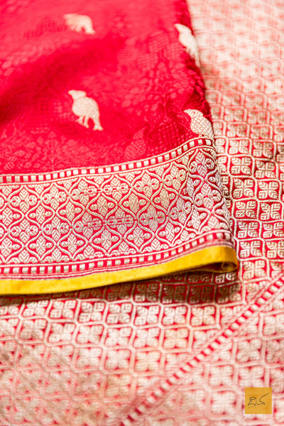 Bhagavati - Red-Yellow Banarasi Katan Silk Handwoven Saree