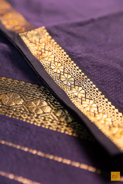 Sathyabhama- Blue-Black Maheshwari Garbh Reshmi Handwoven Saree