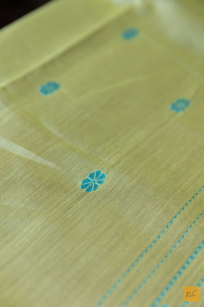Vanitha- Green-Blue Maheshwari Silk Cotton Handwoven Saree
