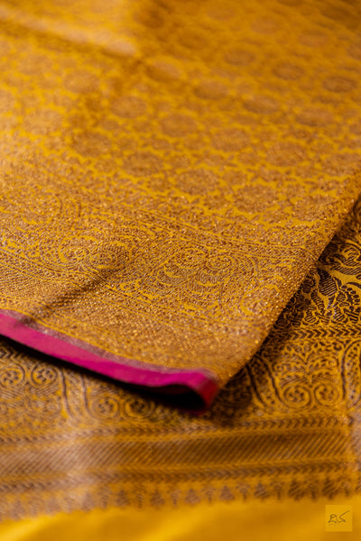 Akshari- Yellow Banarasi Katan Silk Brocade Saree