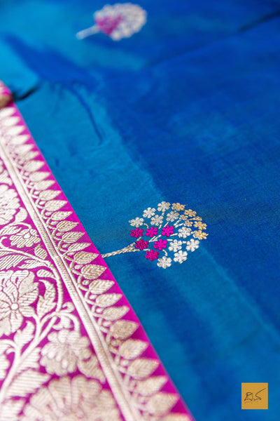 Vilasini- Peacock Blue Banarasi Katan Silk Handwoven Saree