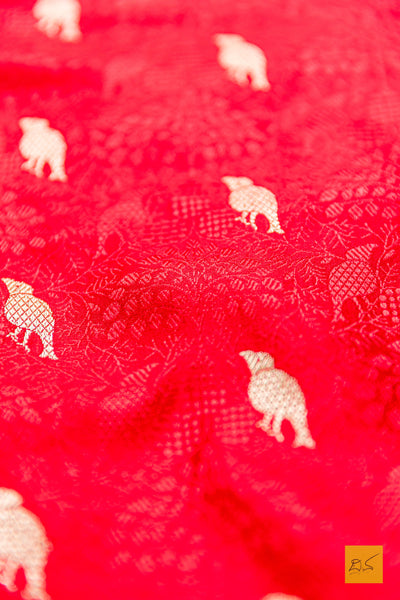 Bhagavati - Red-Yellow Banarasi Katan Silk Handwoven Saree
