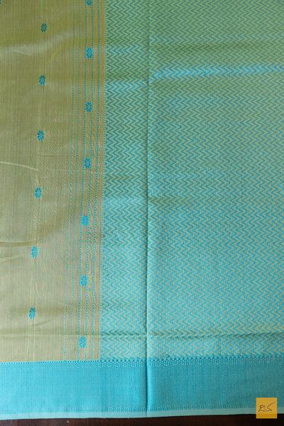 Vanitha- Green-Blue Maheshwari Silk Cotton Handwoven Saree