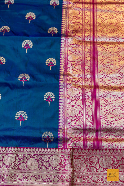 Vilasini- Peacock Blue Banarasi Katan Silk Handwoven Saree