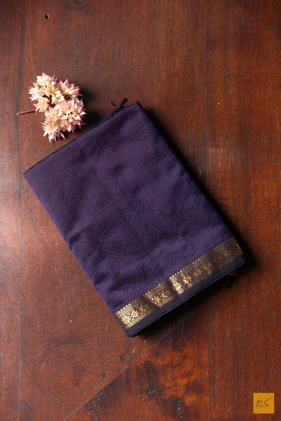 Sathyabhama- Blue-Black Maheshwari Garbh Reshmi Handwoven Saree