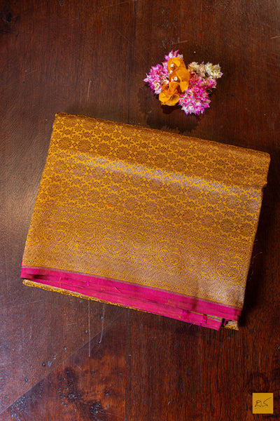 Akshari- Yellow Banarasi Katan Silk Brocade Saree