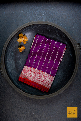 Purple & Red Banarasi Katan Silk Handwoven Saree