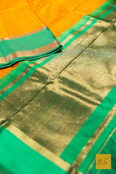 Harshika- Orange Banarasi Tussar Silk Handwoven Saree