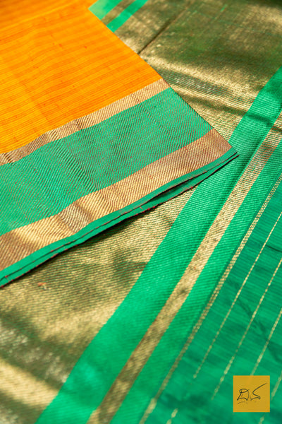 Harshika- Orange Banarasi Tussar Silk Handwoven Saree