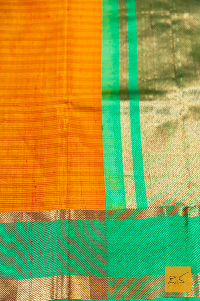 Harshika- Orange Banarasi Tussar Silk Handwoven Saree