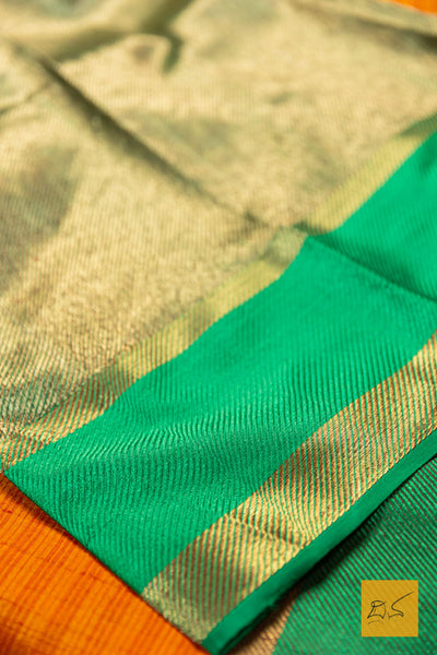 Harshika- Orange Banarasi Tussar Silk Handwoven Saree