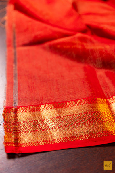Deepthi- Red Tissue Maheshwari Silk Cotton Handwoven Saree