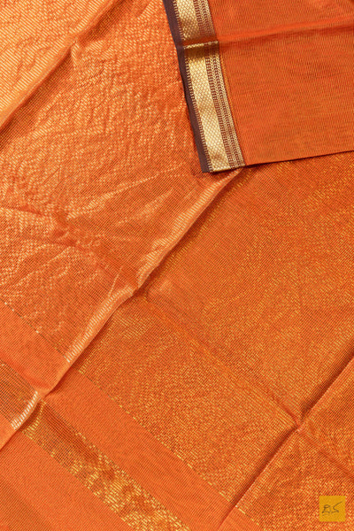 Vaishnavi- Orange-Brown Tissue Maheshwari Silk Cotton Handwoven Saree