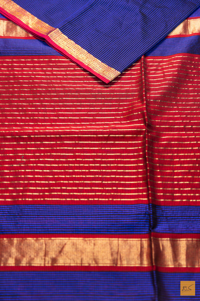 Shwetha- Blue Maheshwari Garbh Reshmi Handwoven Saree