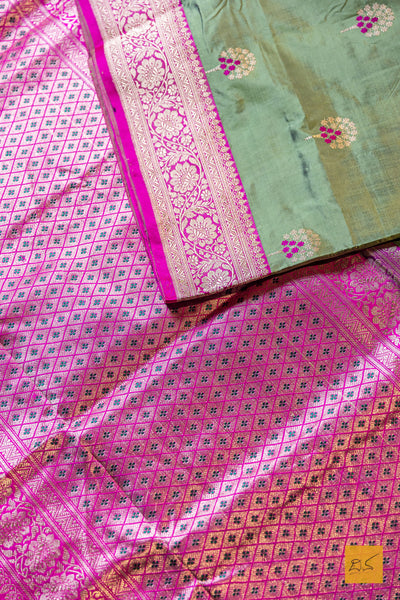 Vidhathri- Green Banarasi Katan Silk Handwoven Saree