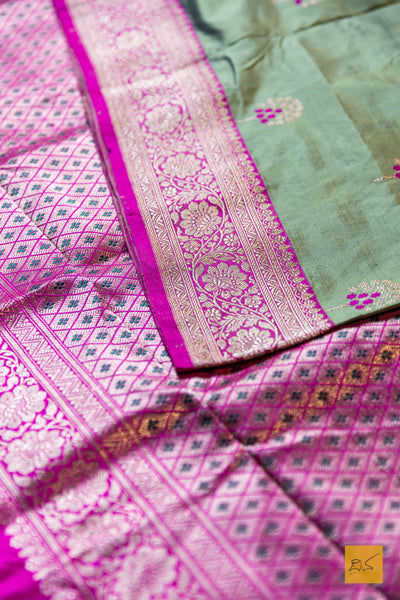 Vidhathri- Green Banarasi Katan Silk Handwoven Saree