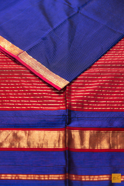 Shwetha- Blue Maheshwari Garbh Reshmi Handwoven Saree