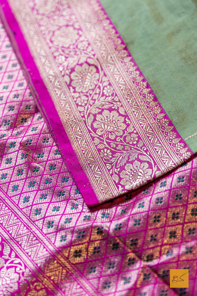 Vidhathri- Green Banarasi Katan Silk Handwoven Saree