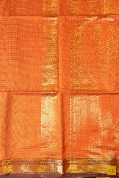 Vaishnavi- Orange-Brown Tissue Maheshwari Silk Cotton Handwoven Saree