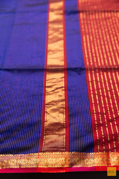 Shwetha- Blue Maheshwari Garbh Reshmi Handwoven Saree