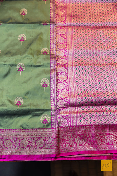 Vidhathri- Green Banarasi Katan Silk Handwoven Saree