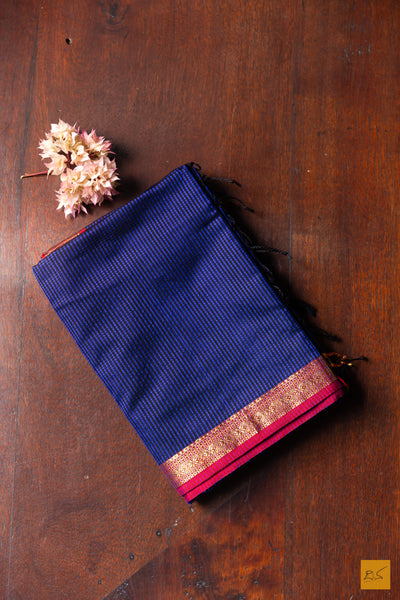 Shwetha- Blue Maheshwari Garbh Reshmi Handwoven Saree