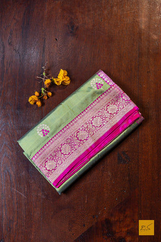 Vidhathri- Green Banarasi Katan Silk Handwoven Saree