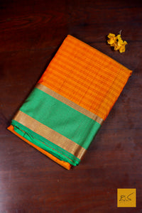 Harshika- Orange Banarasi Tussar Silk Handwoven Saree