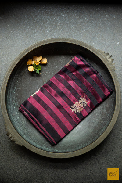 Black & Maroon Banarasi Katan Silk Handwoven Saree