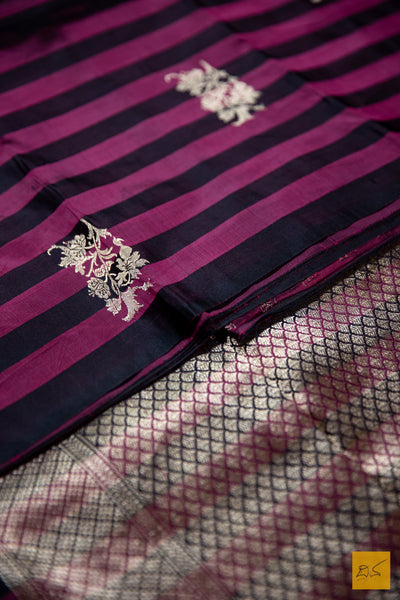 Black & Maroon Banarasi Katan Silk Handwoven Saree