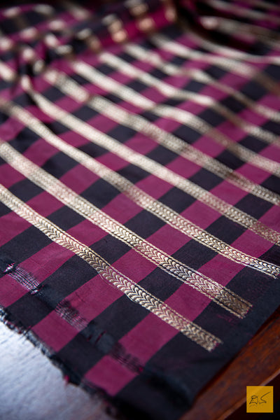 Black & Maroon Banarasi Katan Silk Handwoven Saree