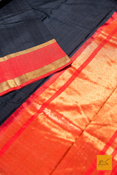 Jyothsna- Black Banarasi Tussar Silk Handwoven Saree
