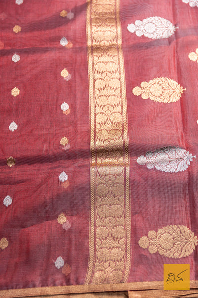 Nischintha- Red Banarasi Tissue Silk Organza Handwoven Saree