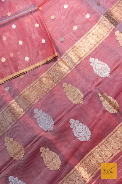 Nischintha- Red Banarasi Tissue Silk Organza Handwoven Saree