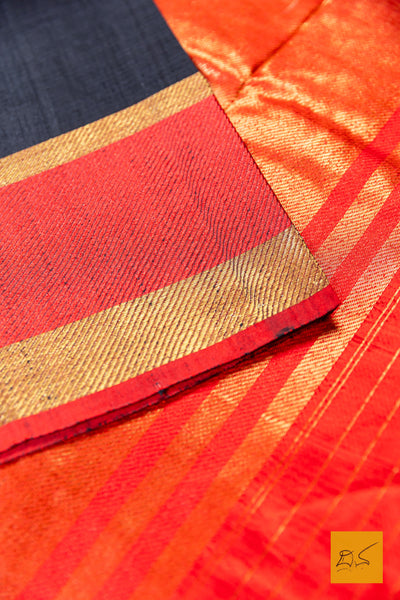 Jyothsna- Black Banarasi Tussar Silk Handwoven Saree