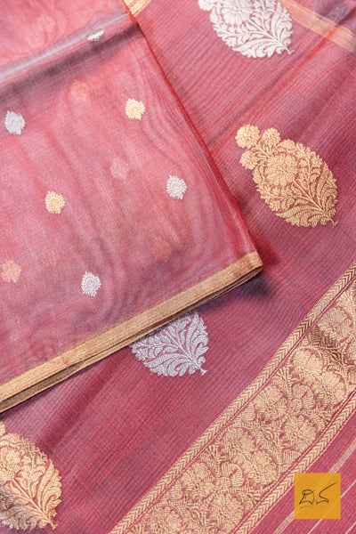 Nischintha- Red Banarasi Tissue Silk Organza Handwoven Saree