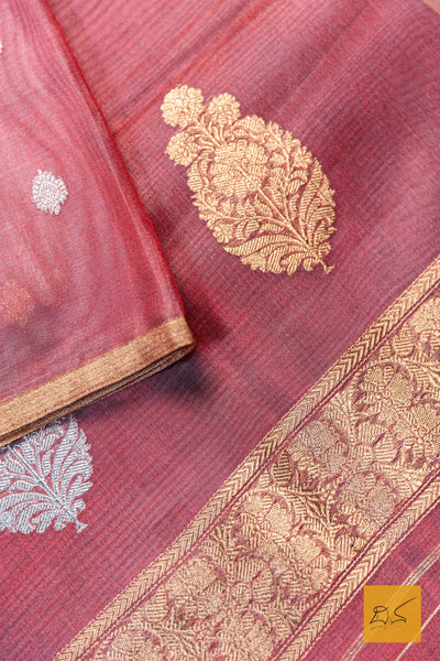 Nischintha- Red Banarasi Tissue Silk Organza Handwoven Saree