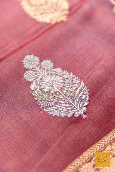Nischintha- Red Banarasi Tissue Silk Organza Handwoven Saree