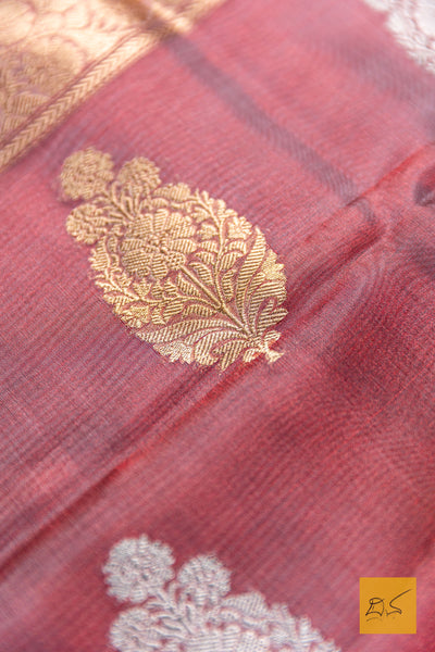 Nischintha- Red Banarasi Tissue Silk Organza Handwoven Saree