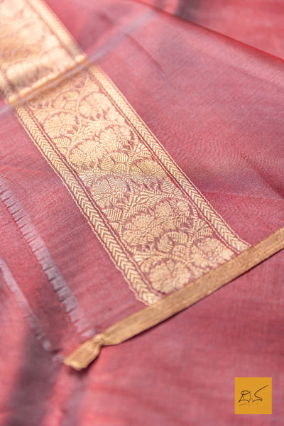 Nischintha- Red Banarasi Tissue Silk Organza Handwoven Saree