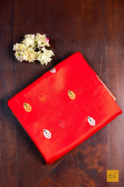 Mohanashini- Red Chanderi Pure Silk Handwoven Saree